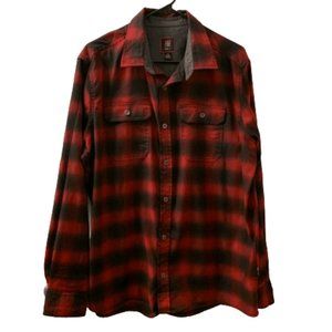 Swiss Tech Men Red Black Flannel Plaid Long Sleeve Shirt Size Large